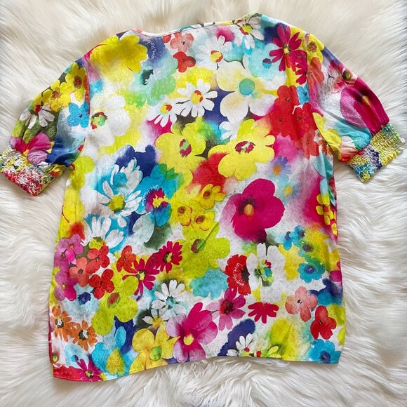 Love Moschino Size M Multicolour Floral Print Short Ruched Sleeve Blouse Top - Picture 5 of 7